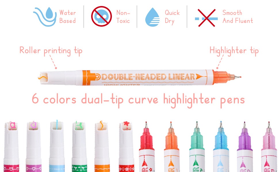 6 colors-Coloring Marker Curve Roller Pen