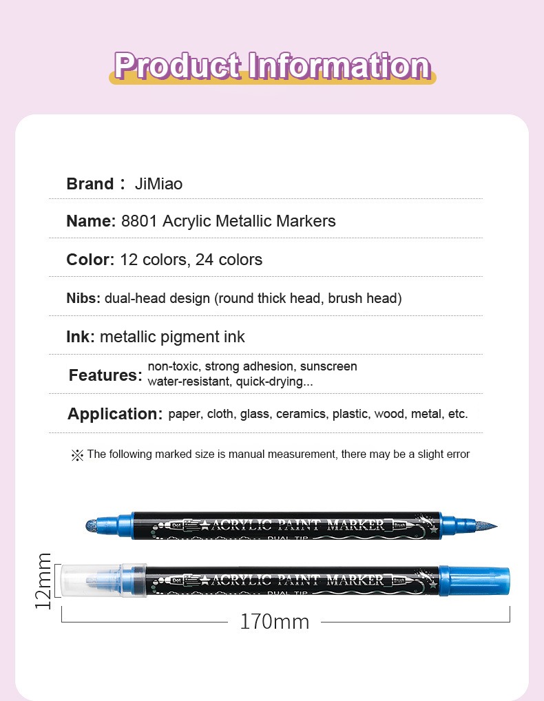 product information-Headed Acrylic Metal Coloring Marker Pen 