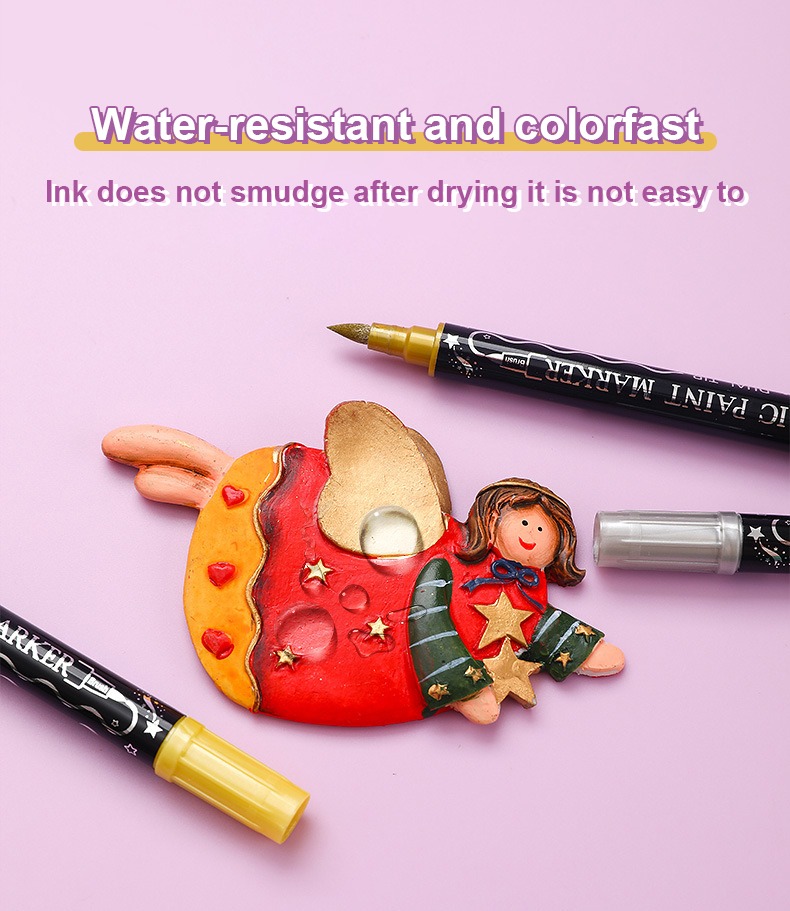 water- resistant and colorfast -Headed Acrylic Metal Coloring Marker Pen 