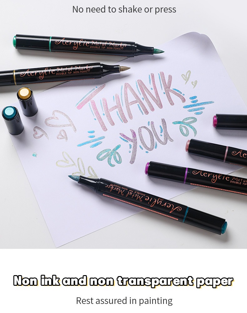 no need to shake or press-Double-headed Metal Acrylic Marker Pen